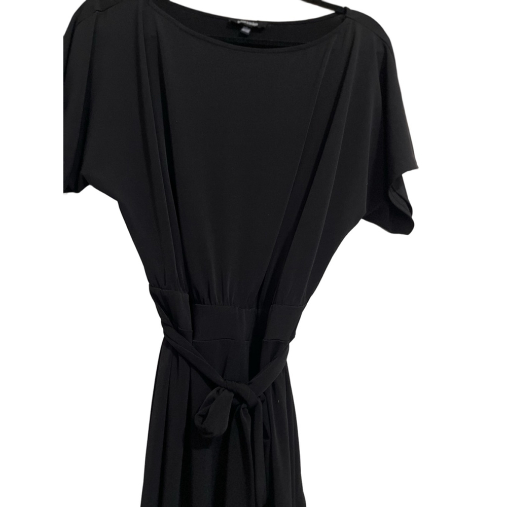 EUC Women's Kensie Black Short Sleeve Midi Dress with Tie Waist L - Picture 3 of 11